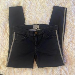 Current/Elliott black wash skinny jeans size 27 with silver braiding on sides